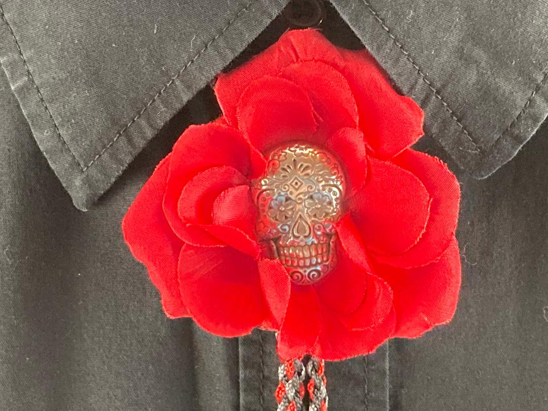 Red Flower Sugar Skull Bolo