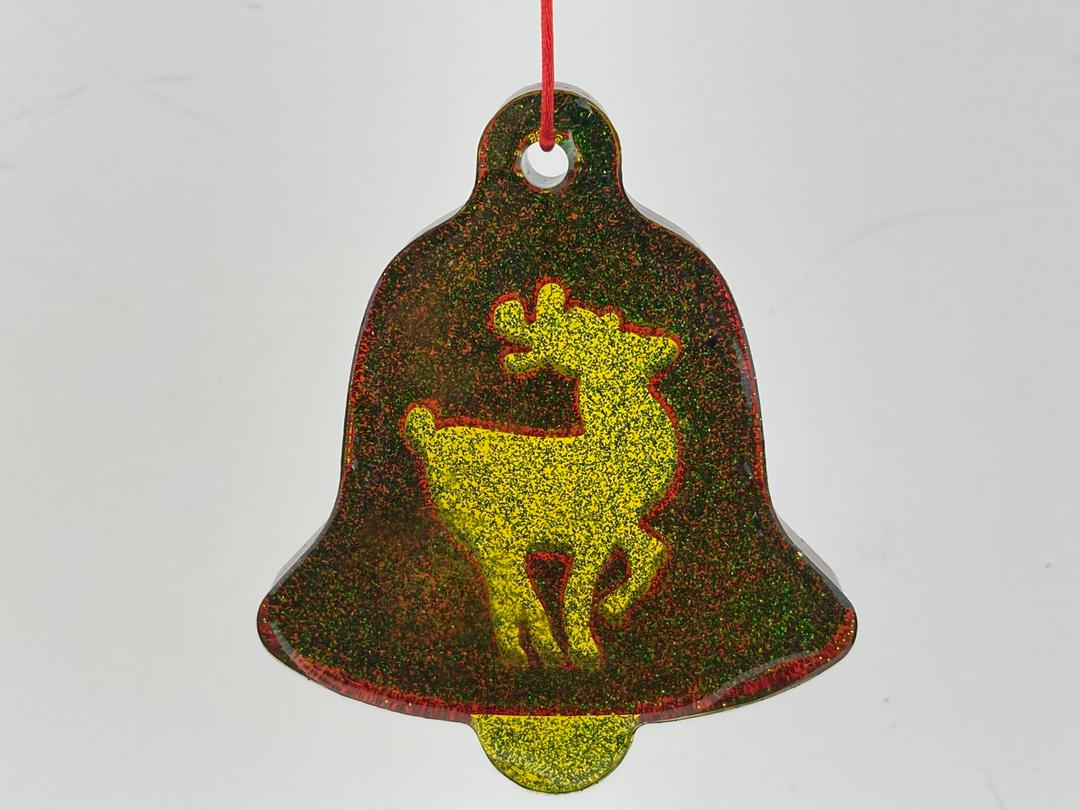 Red and Green Christmas Tree Ornament With Reindeer cutout