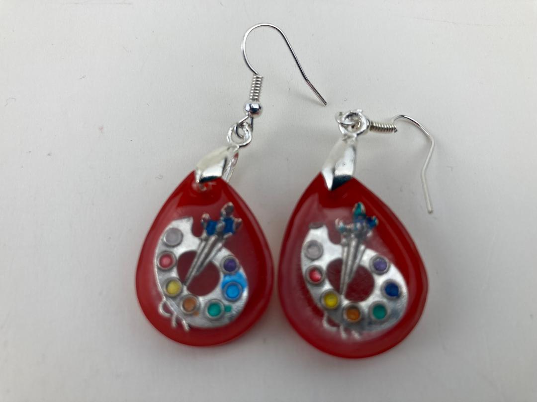 Red Teardrop Artist Palatte Earrings