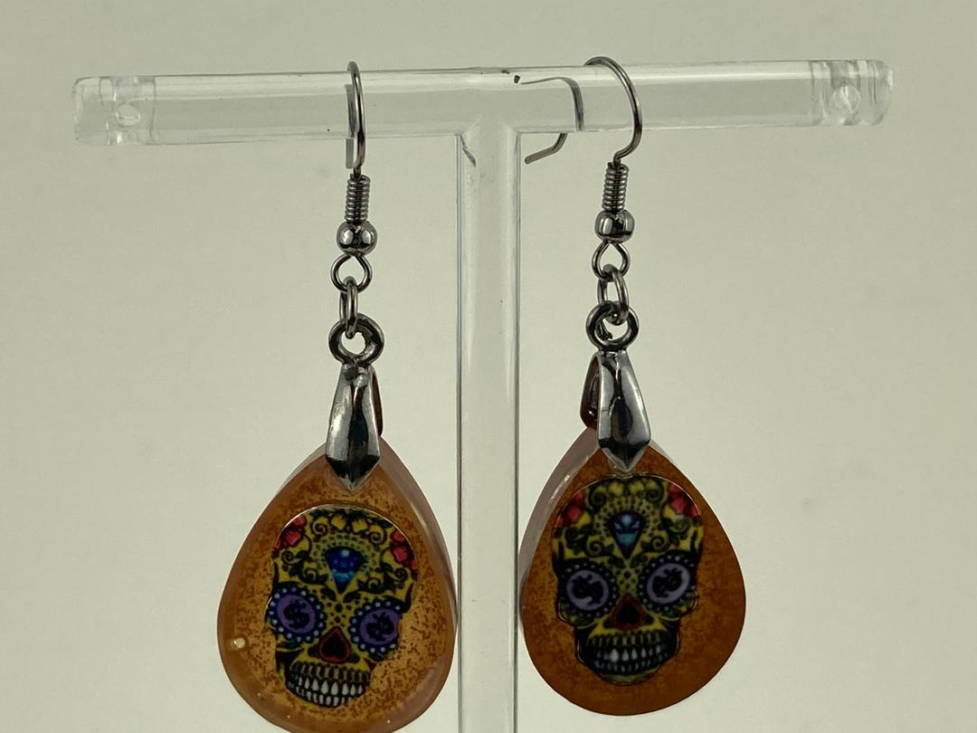 Sugar Skull Charms in Rust Colored Epoxy