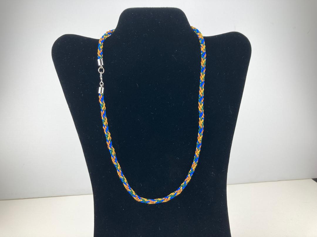 Blue and Gold Braided Cord Necklace