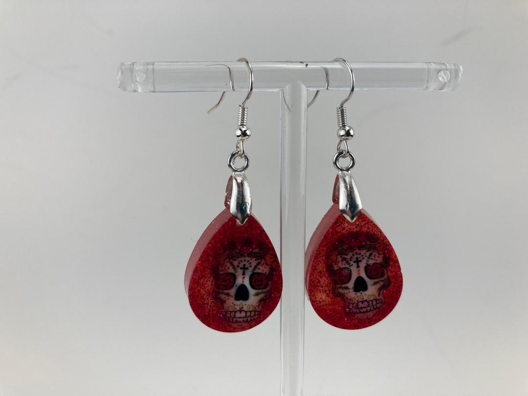 Sugar Skull Earrings in Wine red epoxy resin 