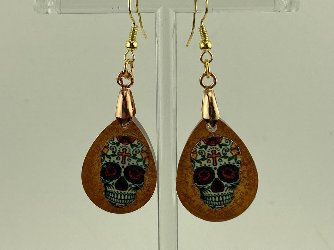 Rust Colored Sugar Skull Earrings