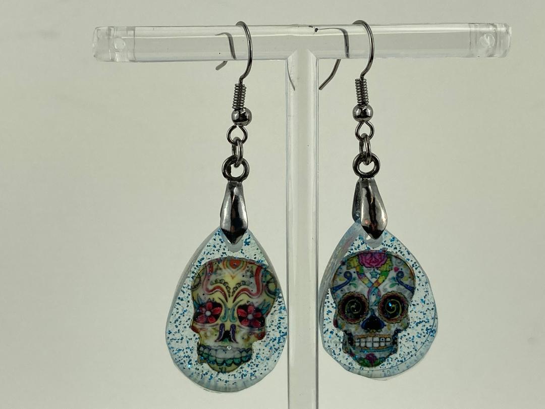 Sugar Skull Earrings in Teardrop shape.