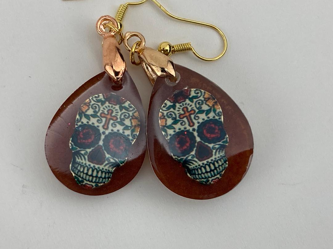 Rust Colored Sugar Skull Earrings