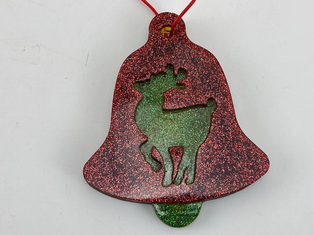 Red and Green Christmas Tree Ornament With Reindeer cutout