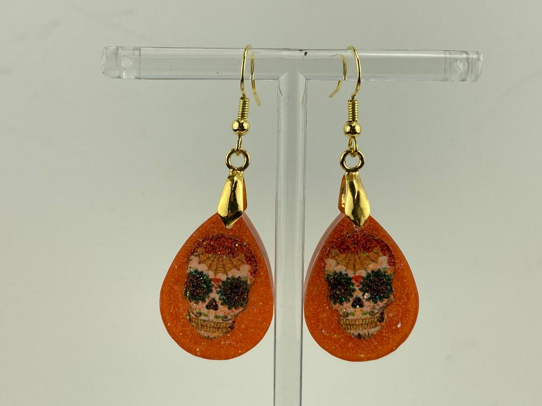 Orange sugar skull earrings