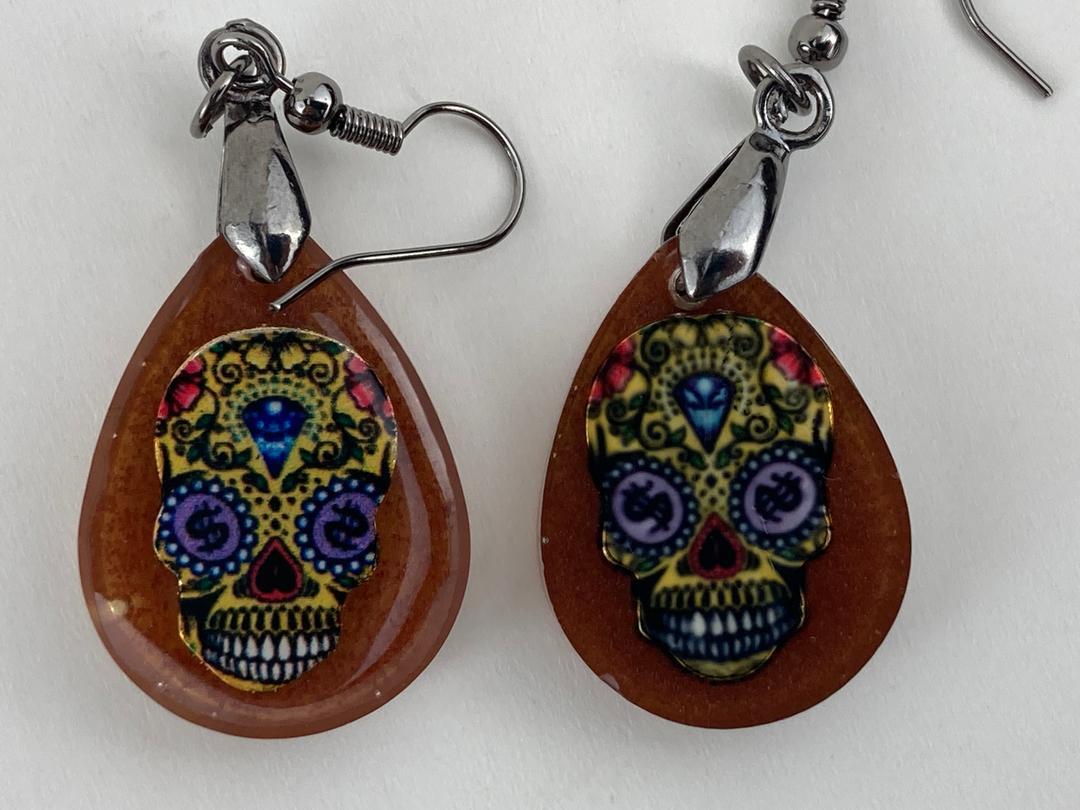 Sugar Skull Charms in Rust Colored Epoxy