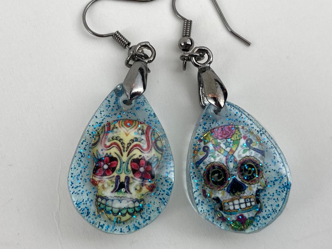 Sugar Skull Earrings in Teardrop shape.