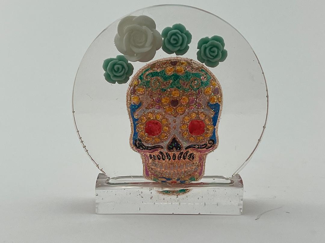 Green and White flower Sugar Skull 