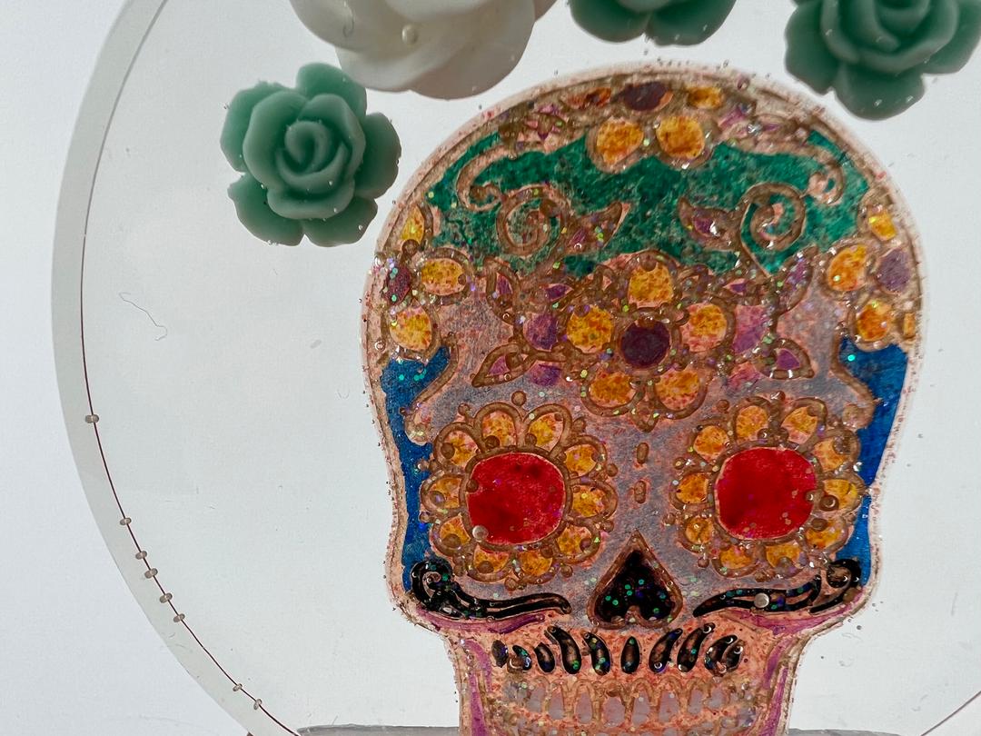 Green and White flower Sugar Skull 