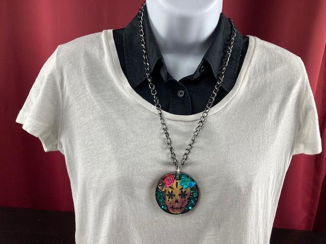 Sugar Skull and Sequins on a Chain