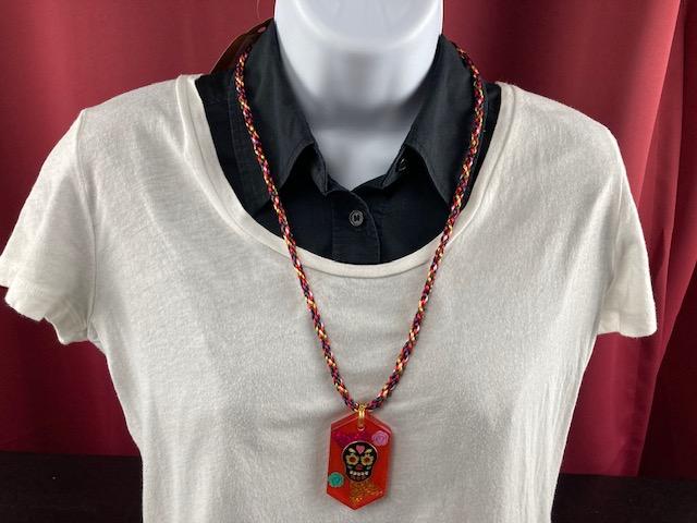 Bright and Colorful Sugar Skull Pendant and Cord