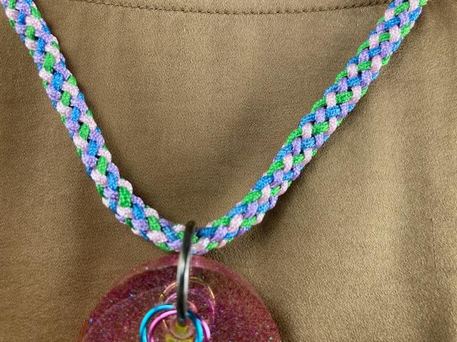 Blue and Pink Sugar Skull Pendant